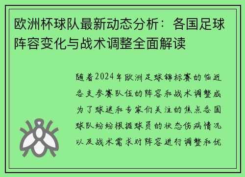 欧洲杯球队最新动态分析：各国足球阵容变化与战术调整全面解读